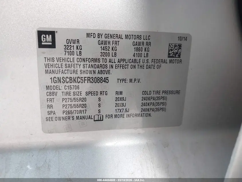 2015 CHEVROLET TAHOE LT