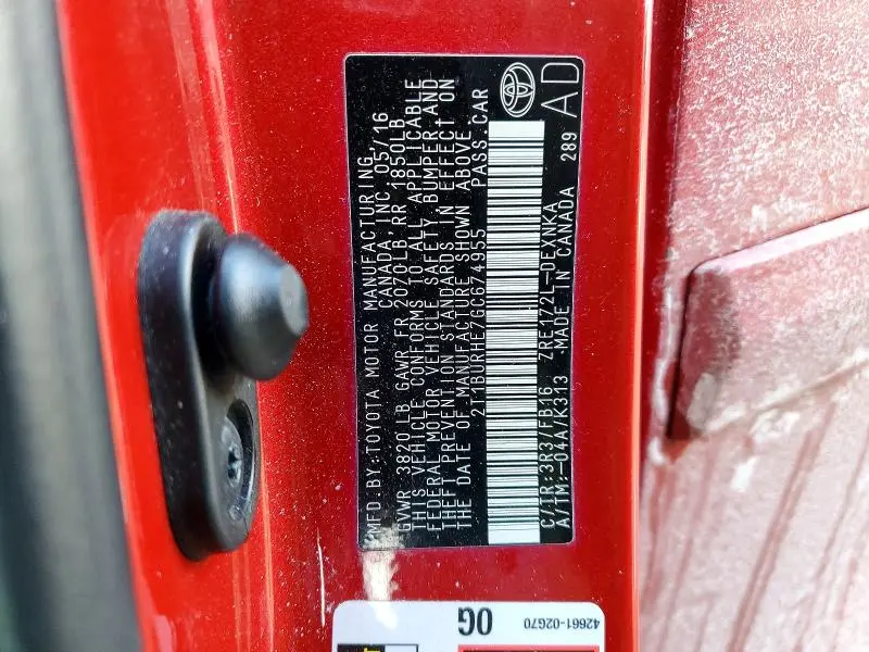 2016 TOYOTA COROLLA L  