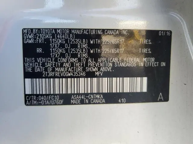 2016 TOYOTA RAV4 XLE  