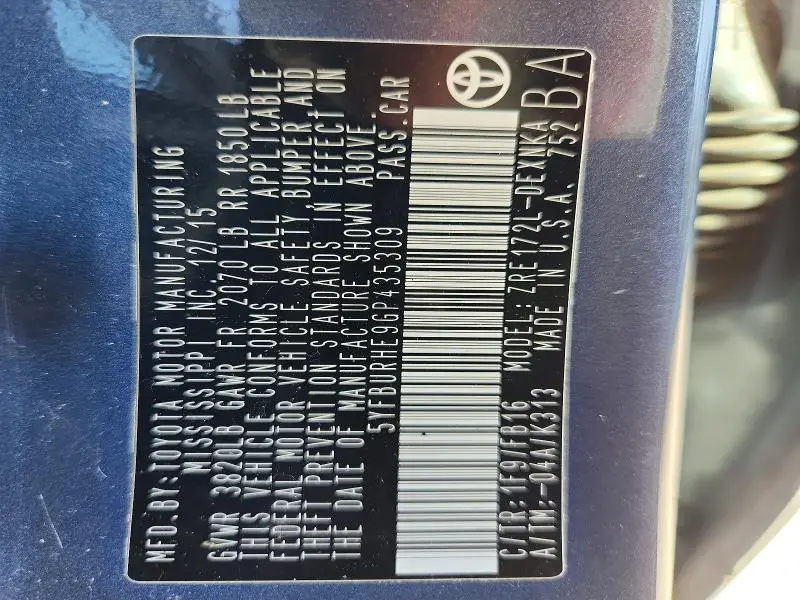 2016 TOYOTA COROLLA LE  