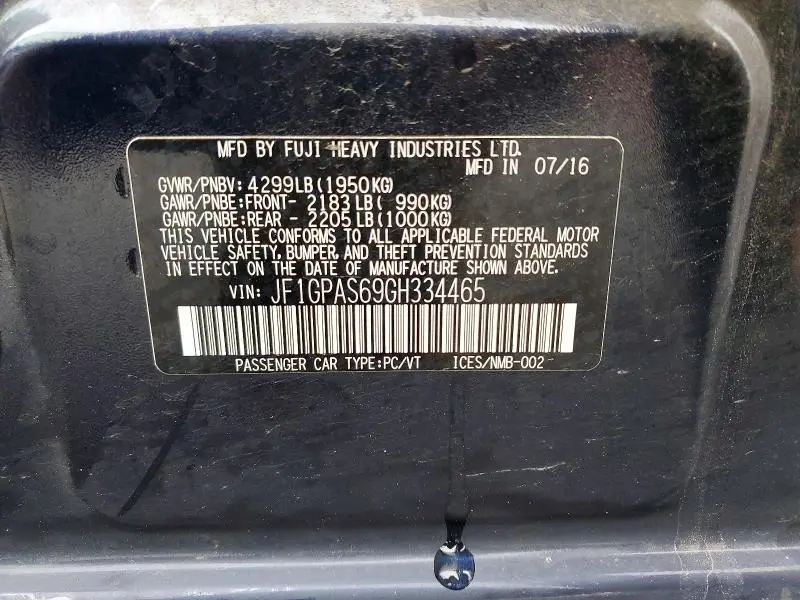 2016 SUBARU IMPREZA SPORT  