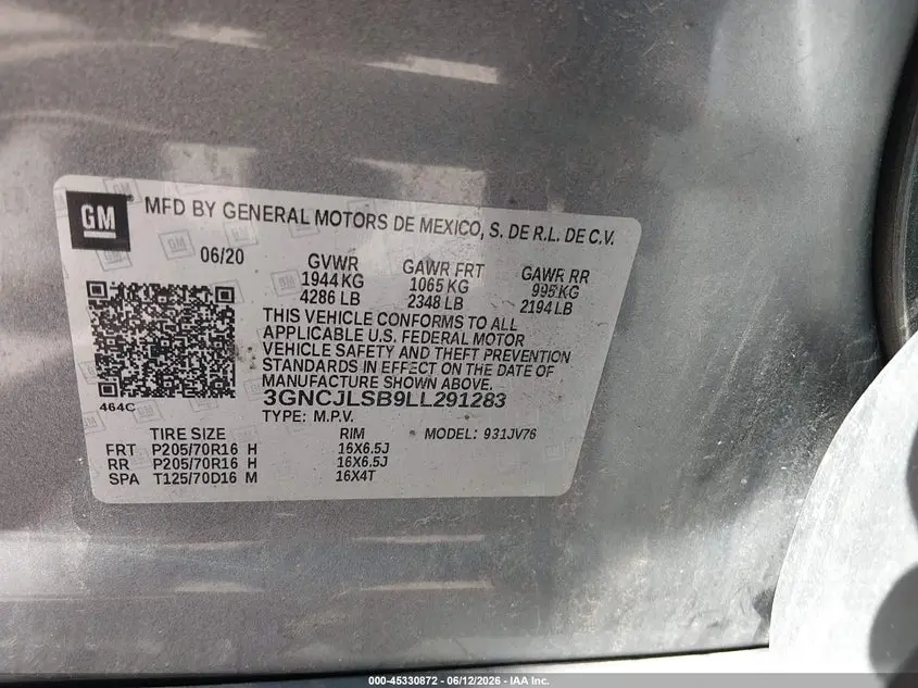 2020 CHEVROLET TRAX FWD LT