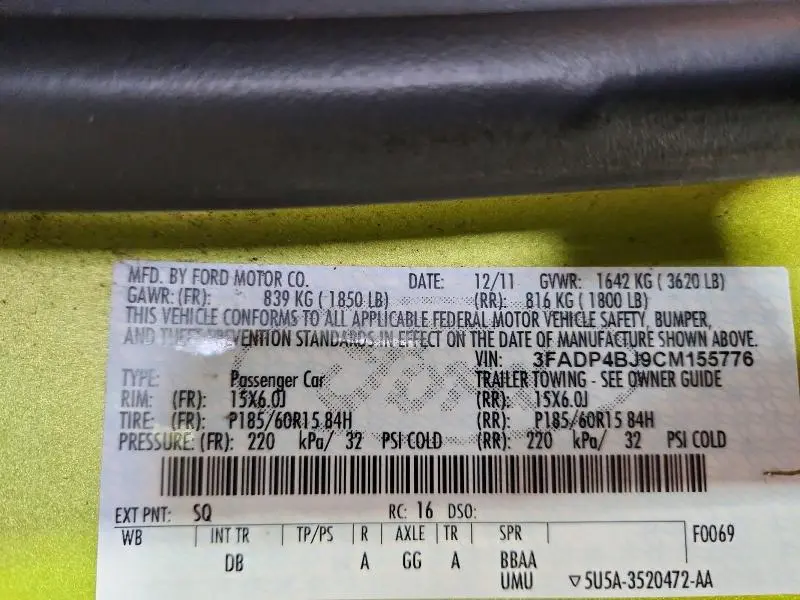 2012 FORD FIESTA SE  