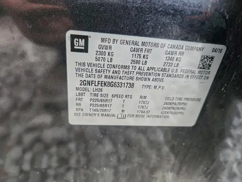 2016 CHEVROLET EQUINOX LT  