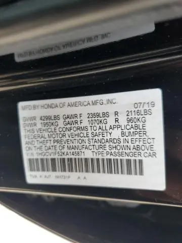 2019 HONDA ACCORD EXL  