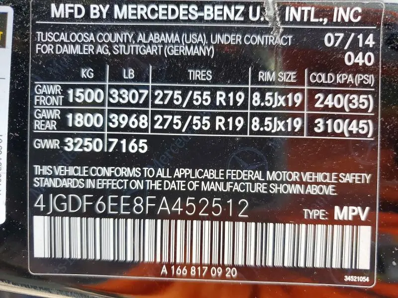 2015 MERCEDES-BENZ GL 450 4MATIC  