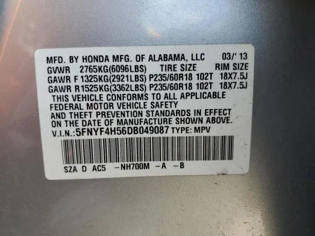 2013 HONDA PILOT EXL  
