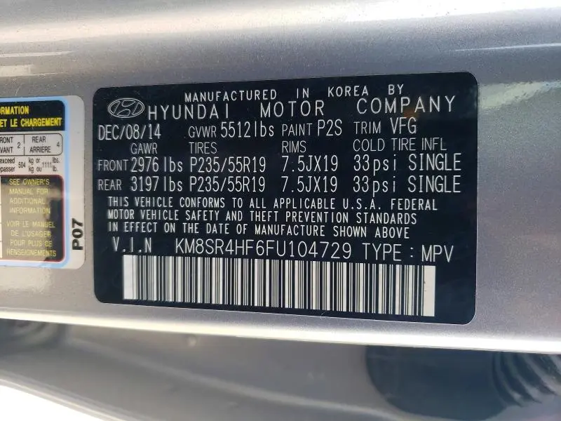 2015 HYUNDAI SANTA FE LIMITED  