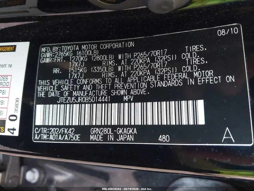 2011 TOYOTA 4RUNNER SR5 V6