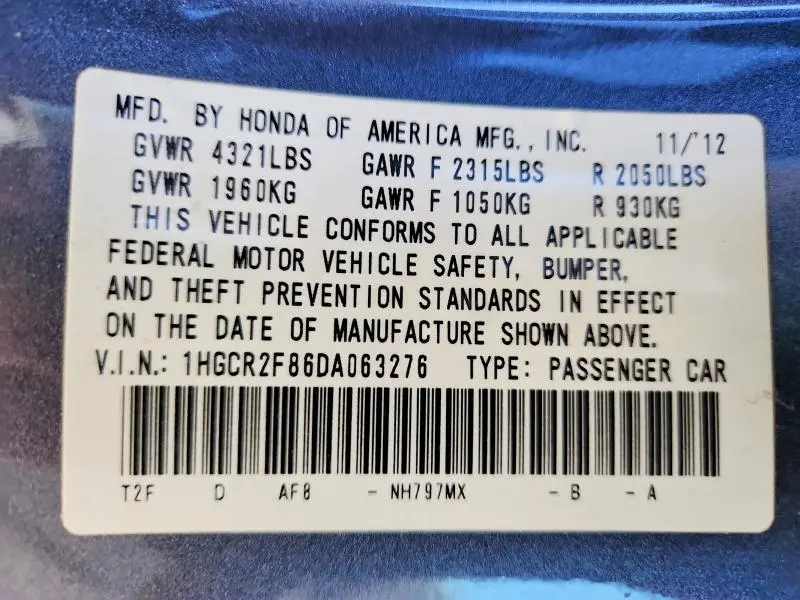 2013 HONDA ACCORD EXL  