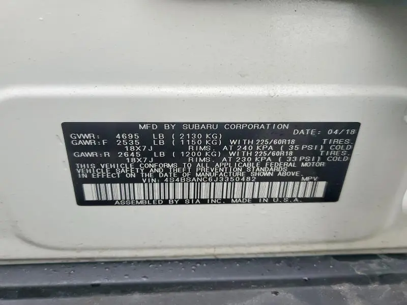 2018 SUBARU OUTBACK 2.5I LIMITED  