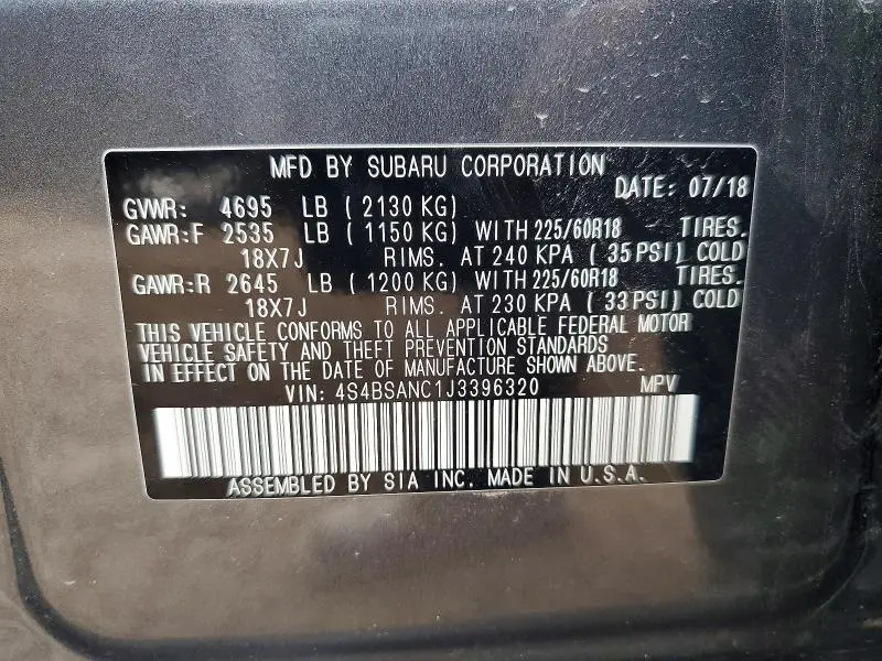 2018 SUBARU OUTBACK 2.5I LIMITED  