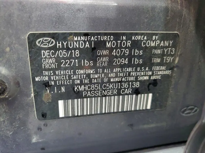 2019 HYUNDAI IONIQ LIMITED  