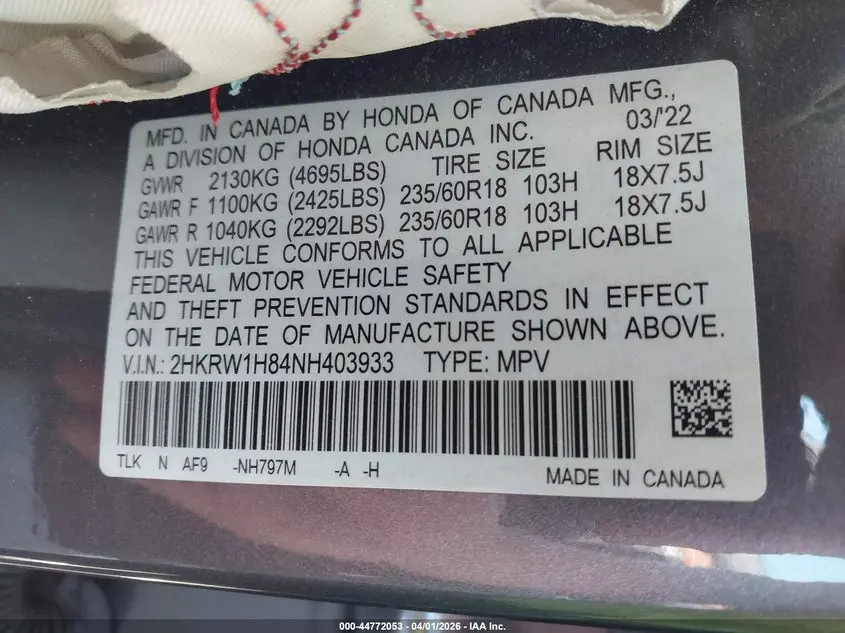 2022 HONDA CR-V 2WD EX-L
