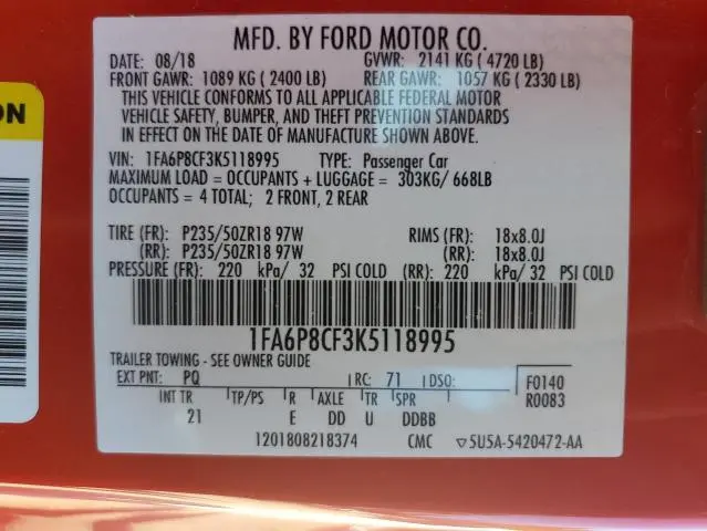 2019 FORD MUSTANG GT