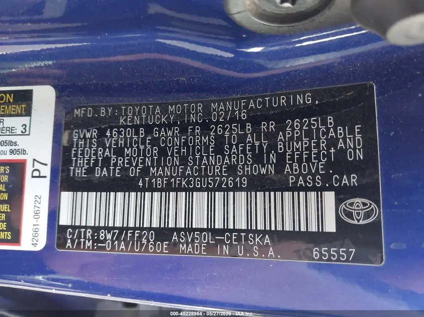 2016 TOYOTA CAMRY SE