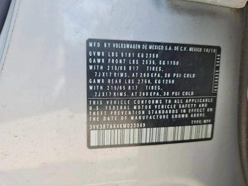 2019 VOLKSWAGEN TIGUAN SE  