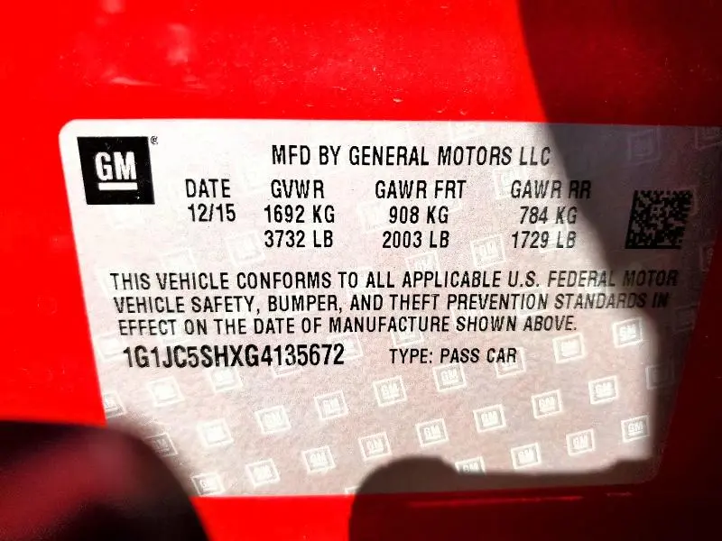 2016 CHEVROLET SONIC LT  