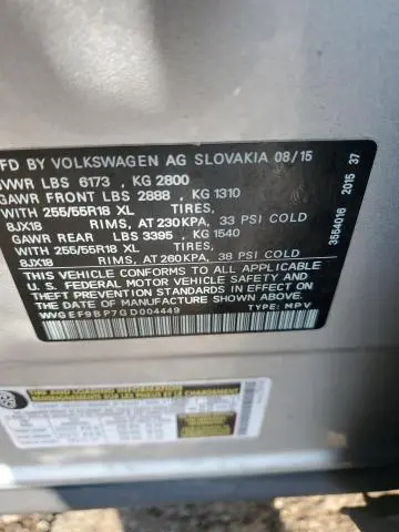 2016 VOLKSWAGEN TOUAREG SPORT  