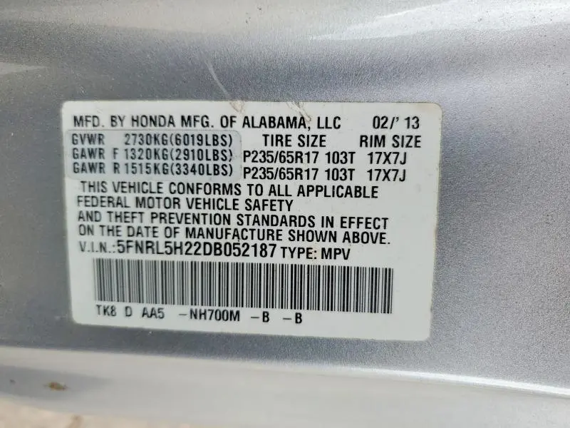 2013 HONDA ODYSSEY LX  