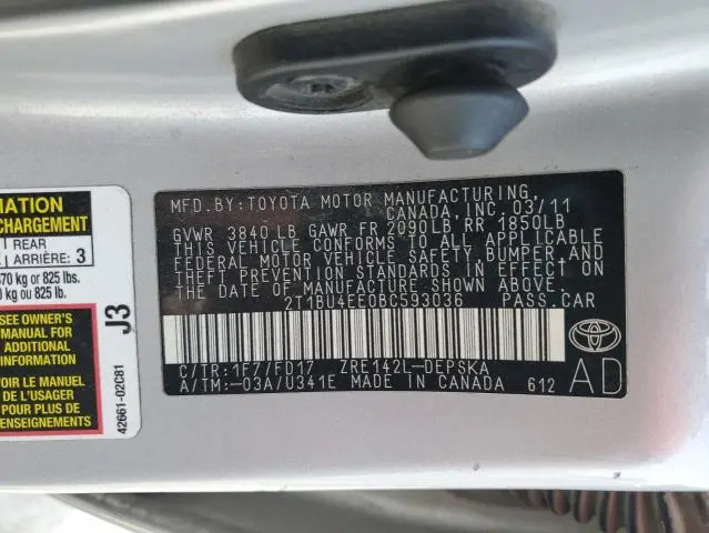 2011 TOYOTA COROLLA BASE  