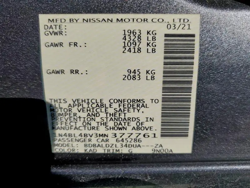 2021 NISSAN ALTIMA S  