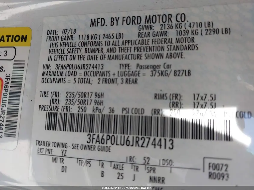 2018 FORD FUSION HYBRID SE