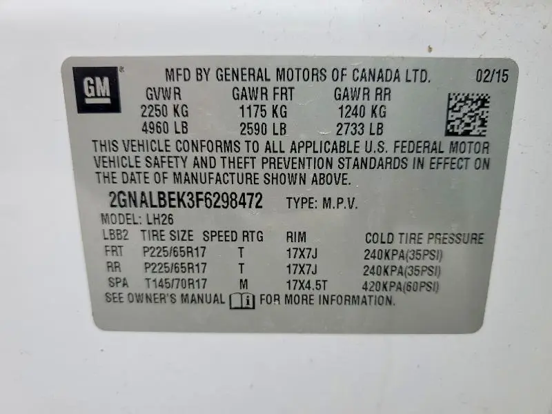 2015 CHEVROLET EQUINOX LT  