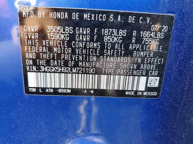 2020 HONDA FIT EXL  