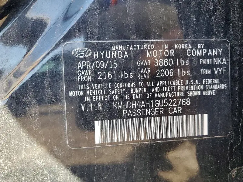 2016 HYUNDAI ELANTRA SPORT  