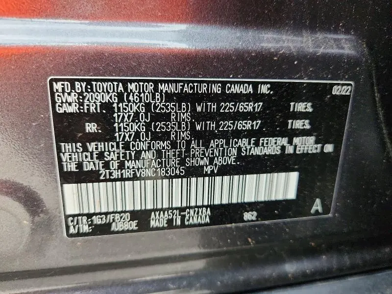 2022 TOYOTA RAV4 LE  
