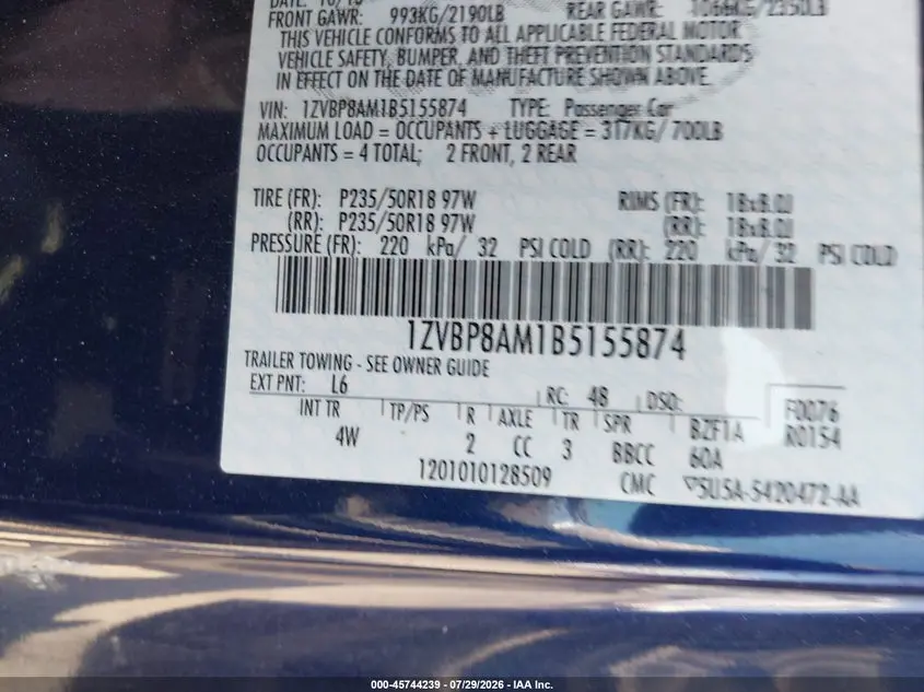 2011 FORD MUSTANG V6 PREMIUM