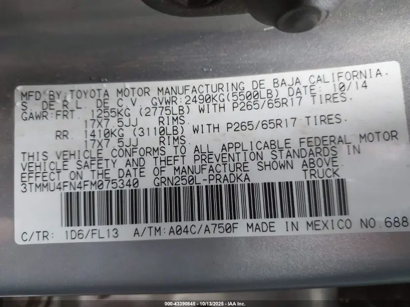 2015 TOYOTA TACOMA BASE V6