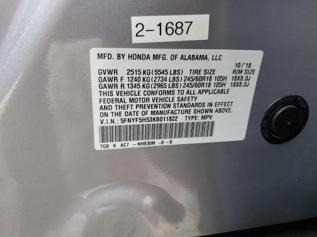 2019 HONDA PILOT EXL  