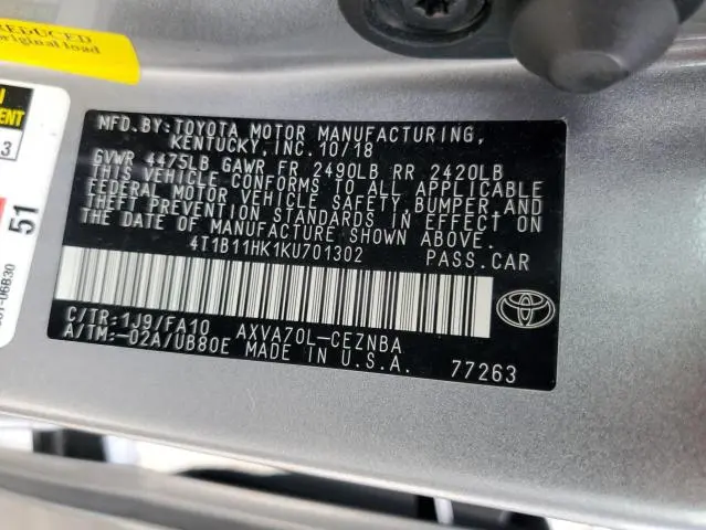 2019 TOYOTA CAMRY L  
