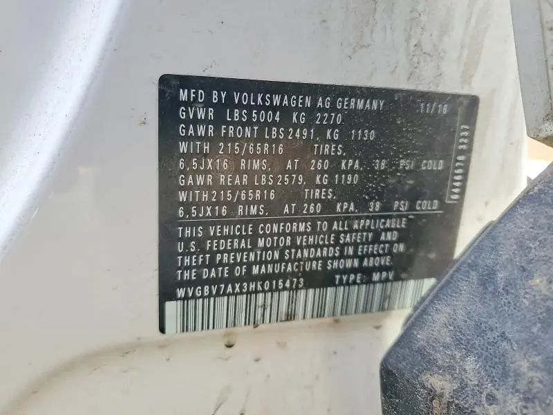 2017 VOLKSWAGEN TIGUAN S  