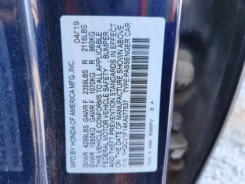 2019 HONDA ACCORD LX  