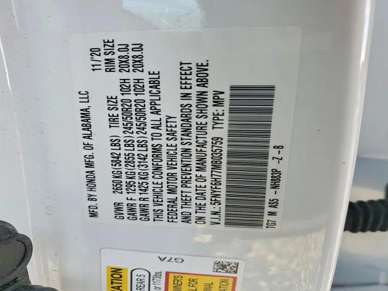 2021 HONDA PILOT BLACK  