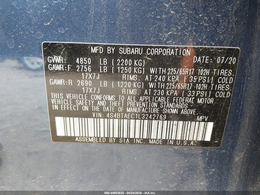 2020 SUBARU OUTBACK PREMIUM
