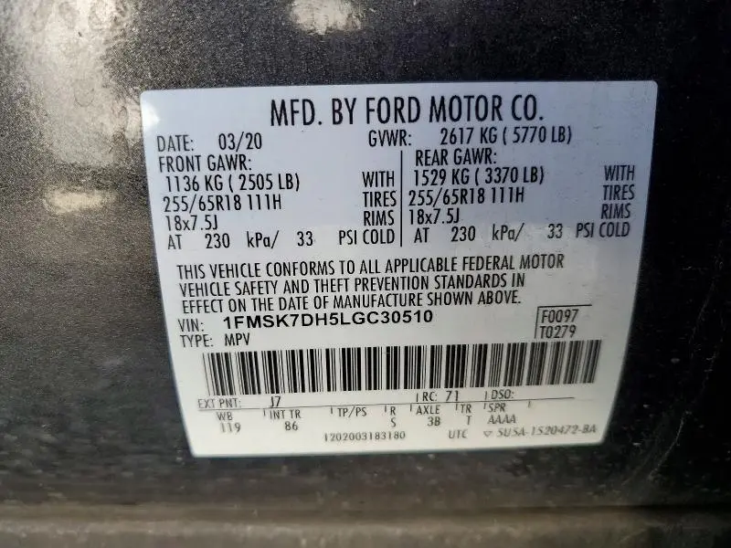 2020 FORD EXPLORER XLT  