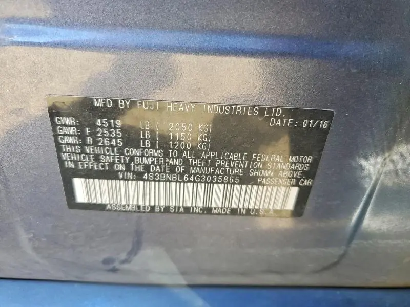 2016 SUBARU LEGACY 2.5I LIMITED  