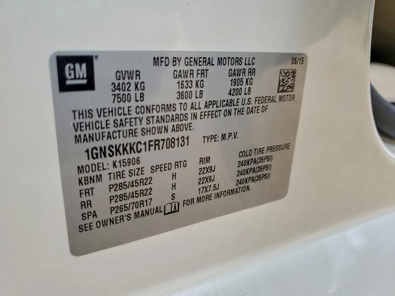 2015 CHEVROLET SUBURBAN K1500 LTZ  