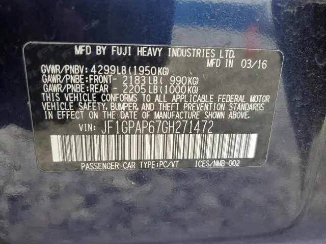 2016 SUBARU IMPREZA SPORT PREMIUM  