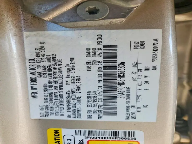2017 FORD FUSION SE  
