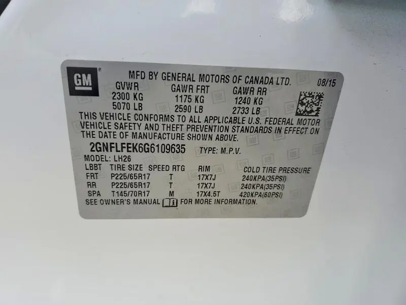 2016 CHEVROLET EQUINOX LT  