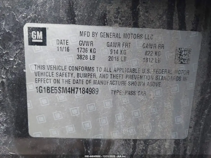 2017 CHEVROLET CRUZE LT AUTO