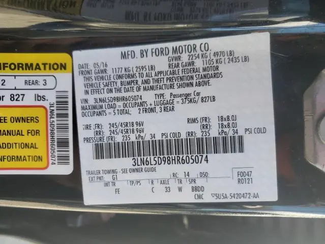 2017 LINCOLN MKZ SELECT  