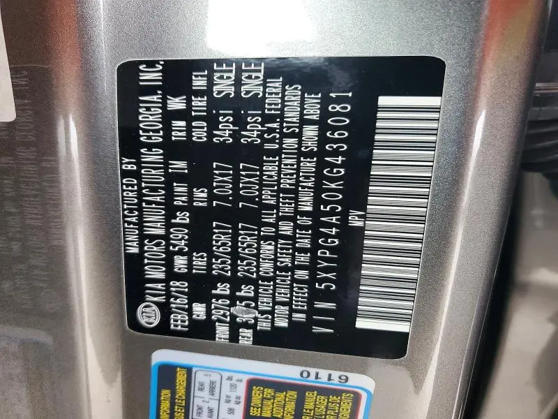 2019 KIA SORENTO LX V6  