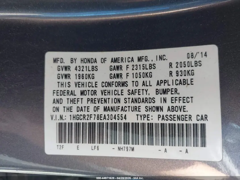 2014 HONDA ACCORD EX