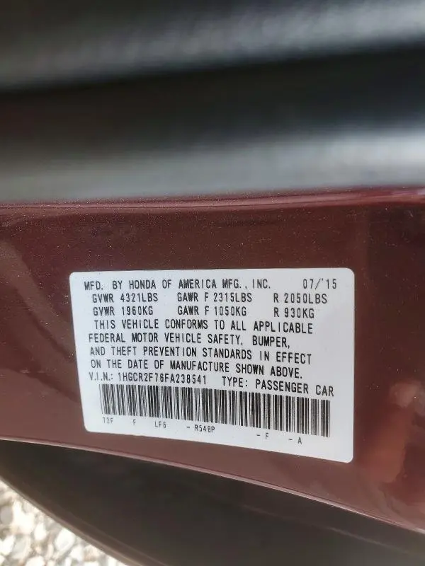 2015 HONDA ACCORD EX  